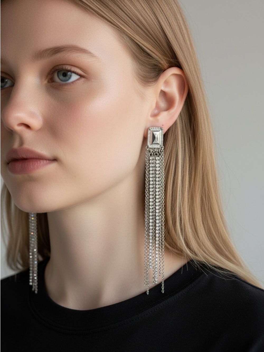 9/20 Silver Tassel Drop Earrings - Elegant Long Fringe Earrings
